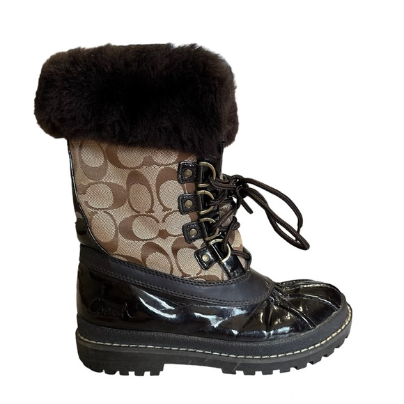Coach Leonora Women’s Brown Winter Boots Furry Lining - Picture 3 of 14